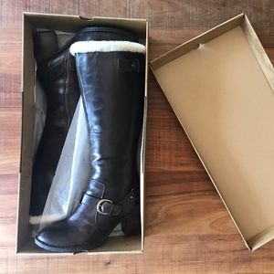 Born Brown Leather Shearling High Heeled Boots